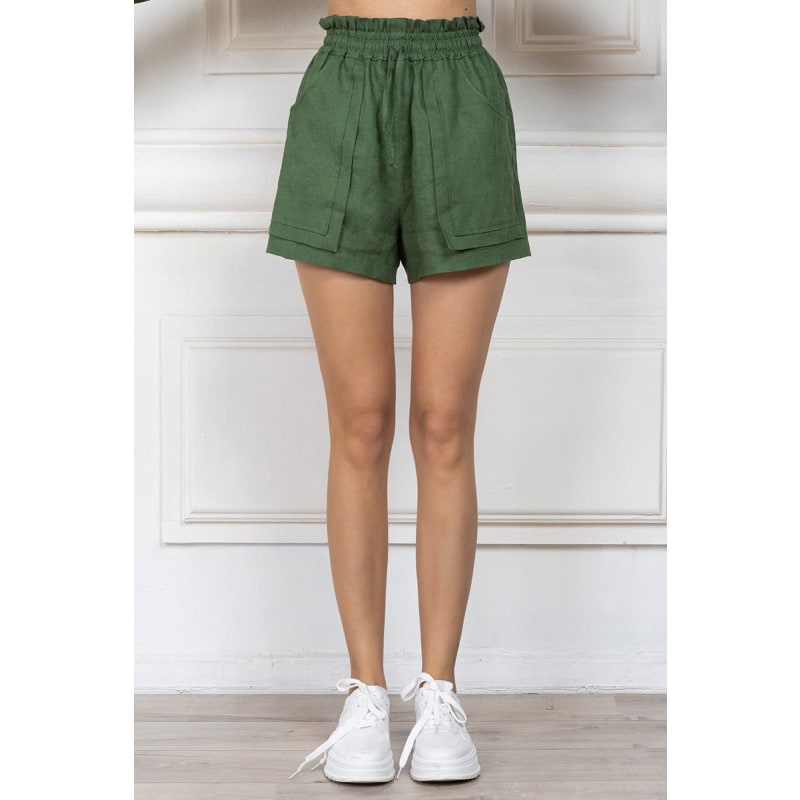 Thumbnail of Green Short Linen Shorts With Pockets image