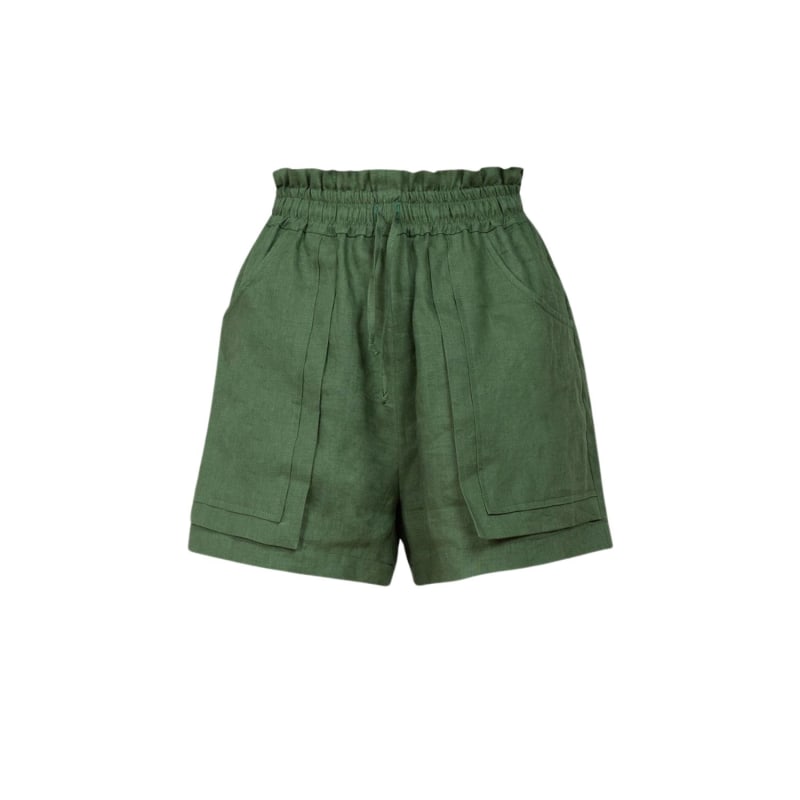 Thumbnail of Green Short Linen Shorts With Pockets image