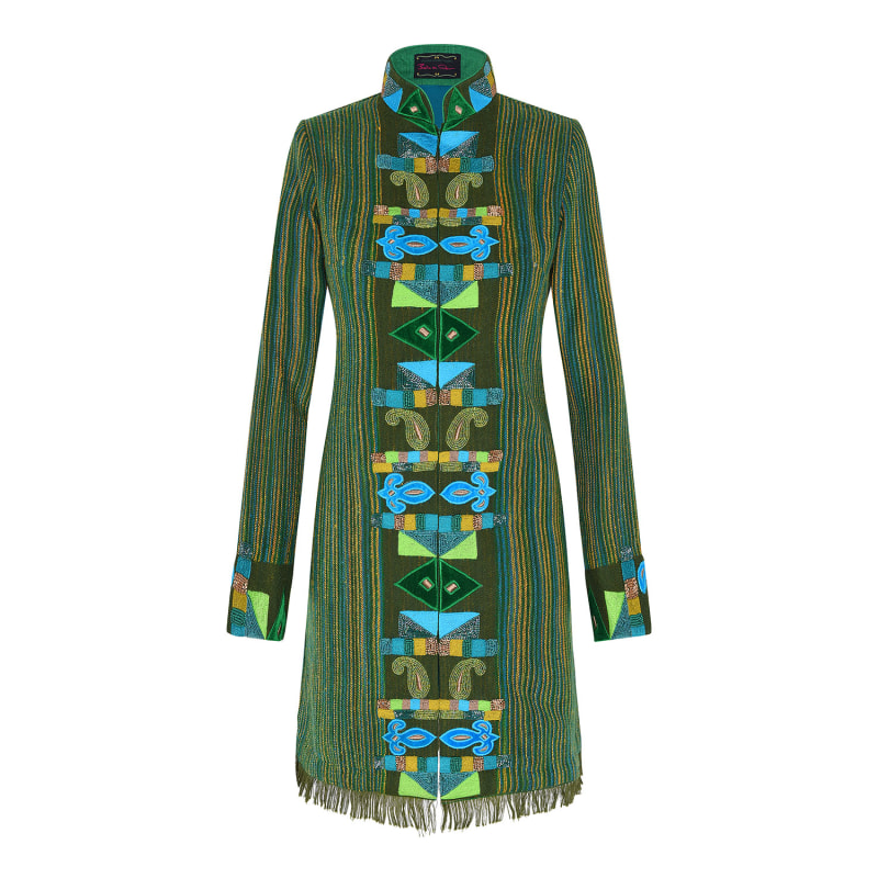 Thumbnail of Green Stripes Cubic Paisley Shawl Wool Jacket image