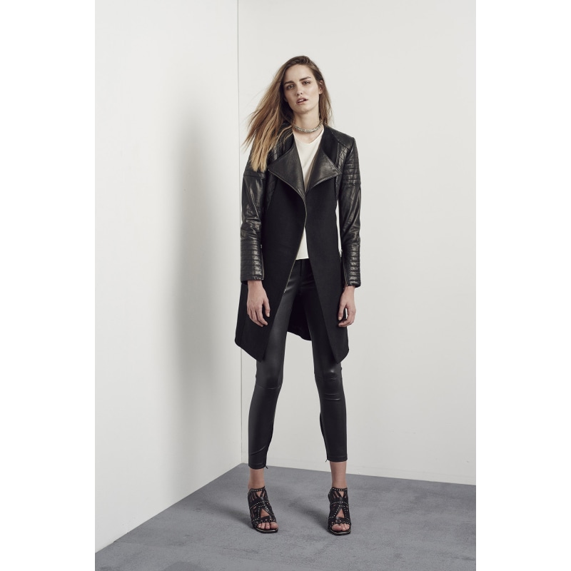Black wool and leather coat hot sale