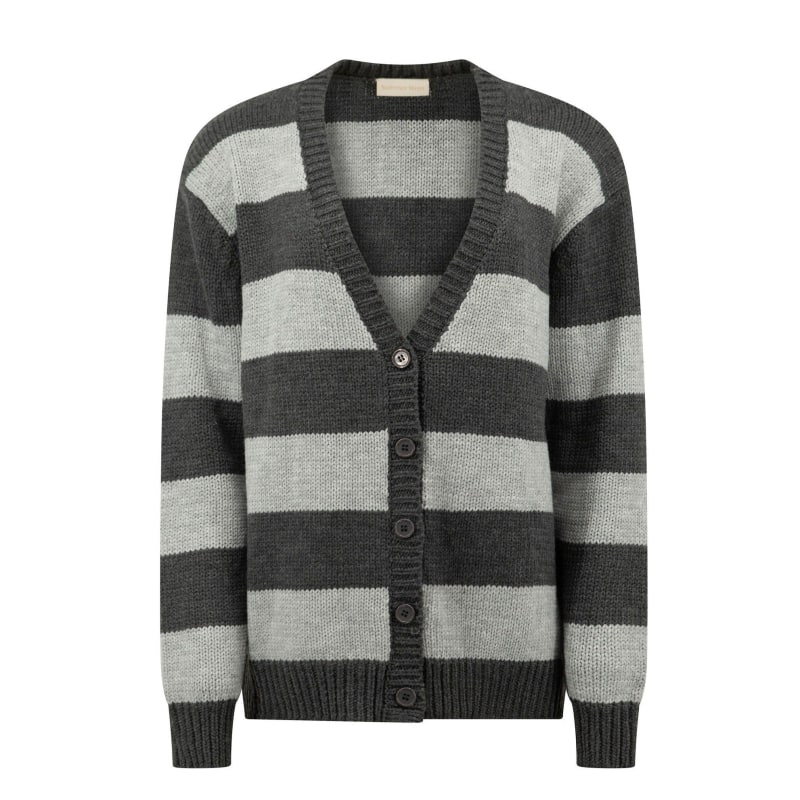 Grey Oversized Knitted Striped Cardigan by Summer Wren