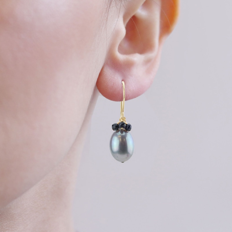 Grey Pearl And Sapphire Cluster Drop Earrings MOUNIR LONDON