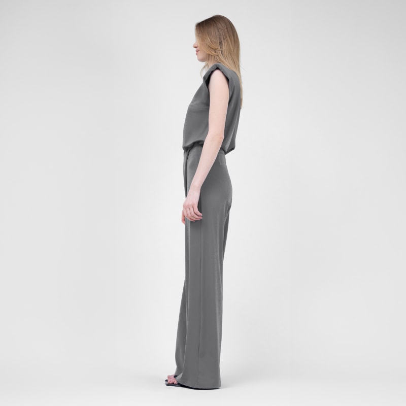 Thumbnail of Grey Set With T-Shirt And Asymmetrical Wide Leg Trousers image