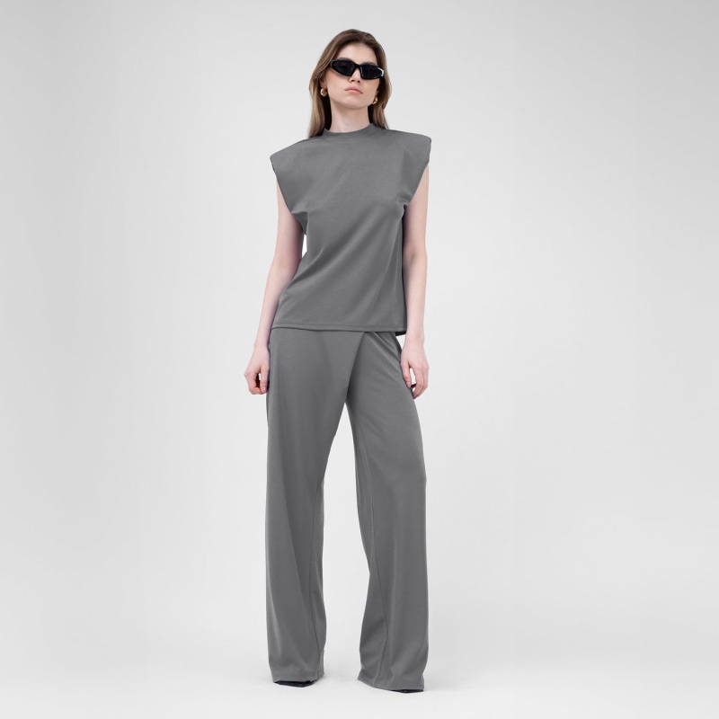 Thumbnail of Grey Set With T-Shirt And Asymmetrical Wide Leg Trousers image