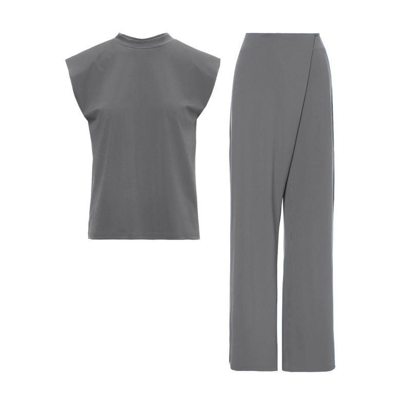 Thumbnail of Grey Set With T-Shirt And Asymmetrical Wide Leg Trousers image