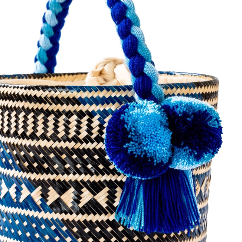 Thumbnail of Small Blue Candy Woven Straw Bucket Bag image