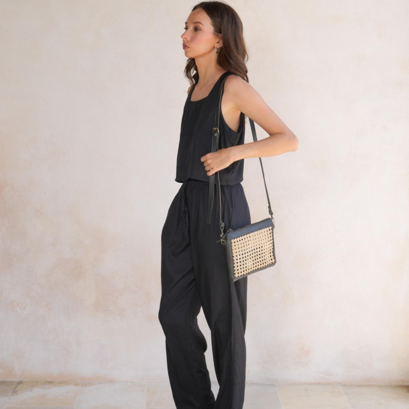 Thumbnail of Gia Rattan And Leather Crossbody - Black image