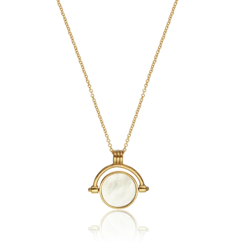 Thumbnail of Gold Mother Of Pearl Spinning Disc Necklace image