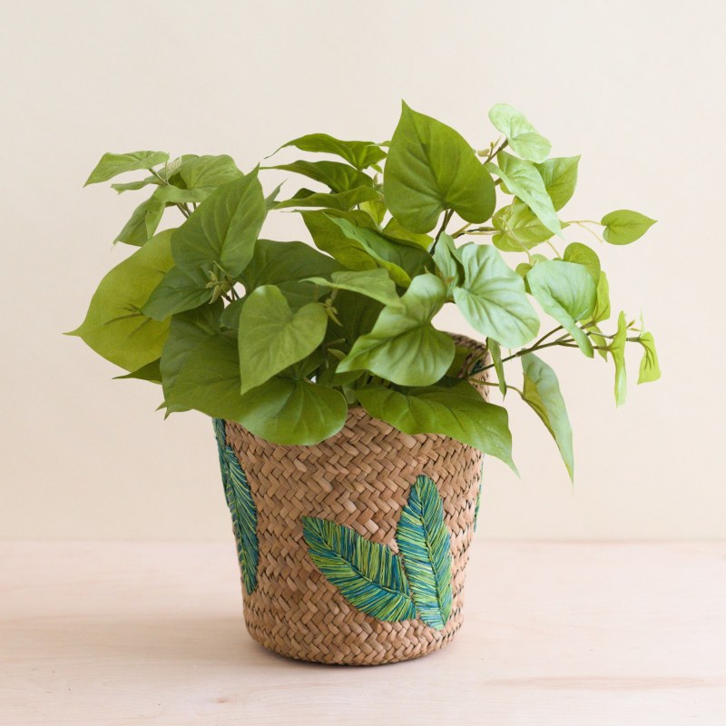 Thumbnail of Banana Leaf Embroidery Soft Woven Basket - Plant Baskets image