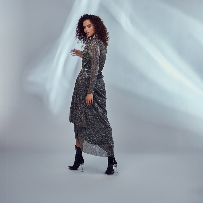 スーパーセール 目玉商品 Gunmetal Drape Dress | Style Junkiie | Wolf & Badger スーツ・フォーマル・ドレス