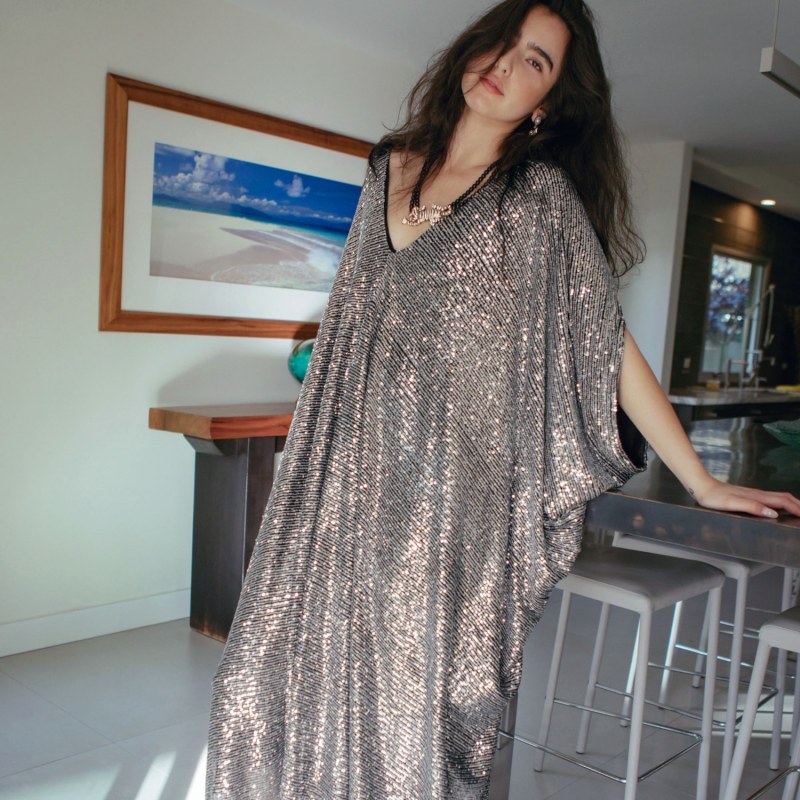 Gunmetal Sequin Caftan Kaftan Dress by Jennafer Grace