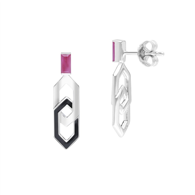 Thumbnail of Grand Deco Enamel & Ruby Link Drop Earrings In White Gold image