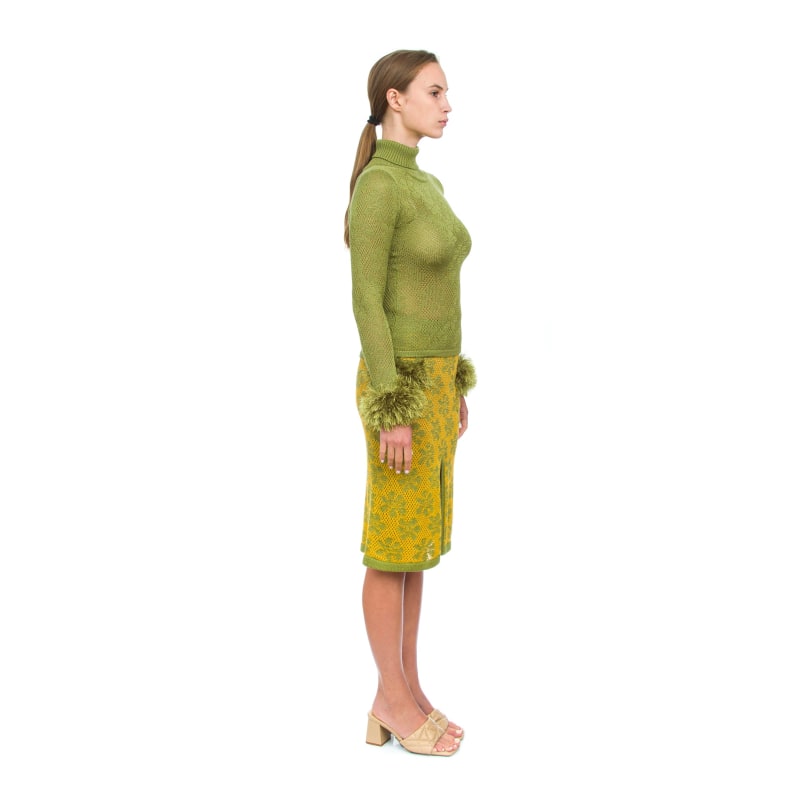 Thumbnail of Green Knit Skirt With Handmade Knit Details image