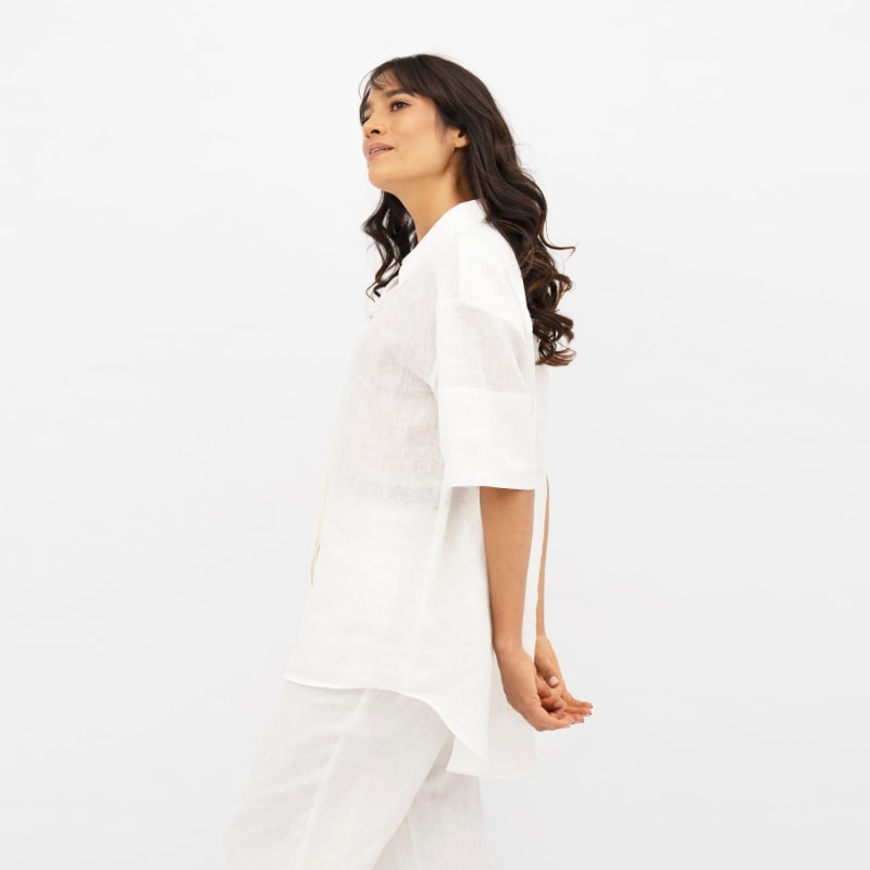 Thumbnail of Seville Linen Short Sleeves Shirt In Porcelain White image