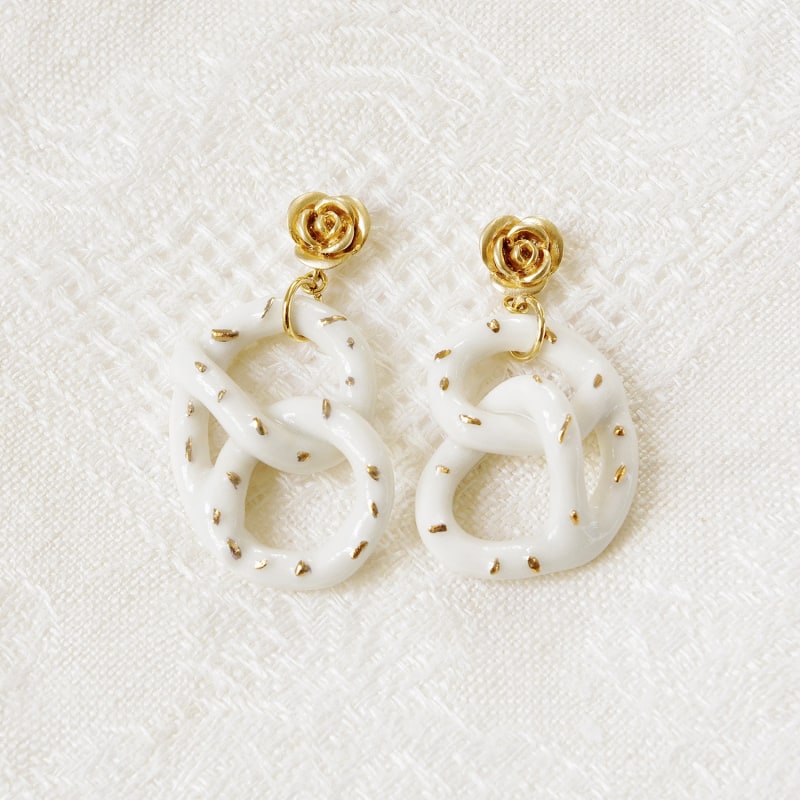 Thumbnail of Golden Rose & Salted Porcelain Pretzel Earrings image