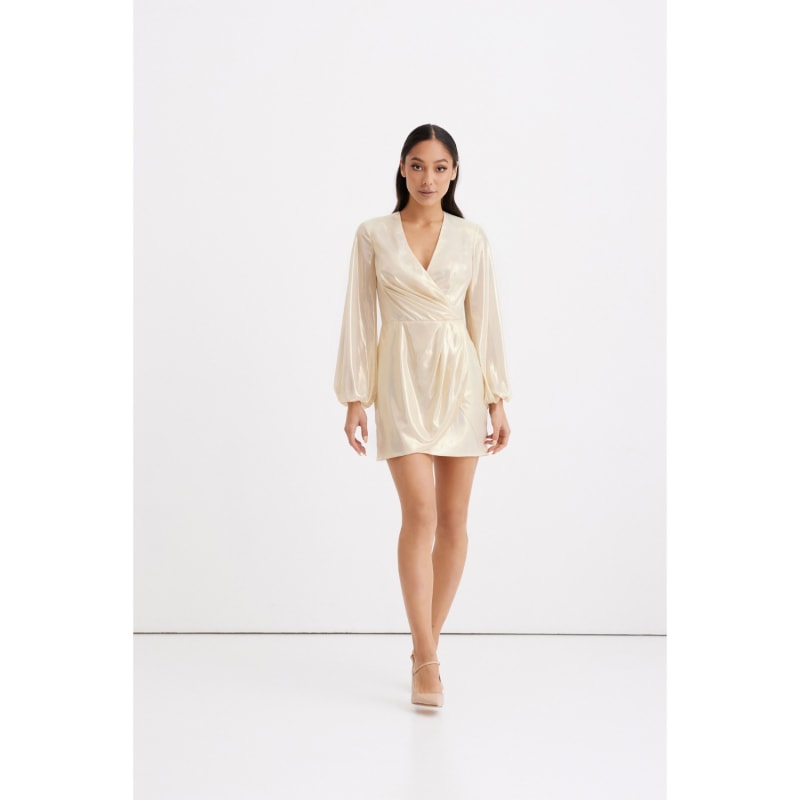 Thumbnail of Paris Metallic Gold Long Sleeve Draped Mini Dress image