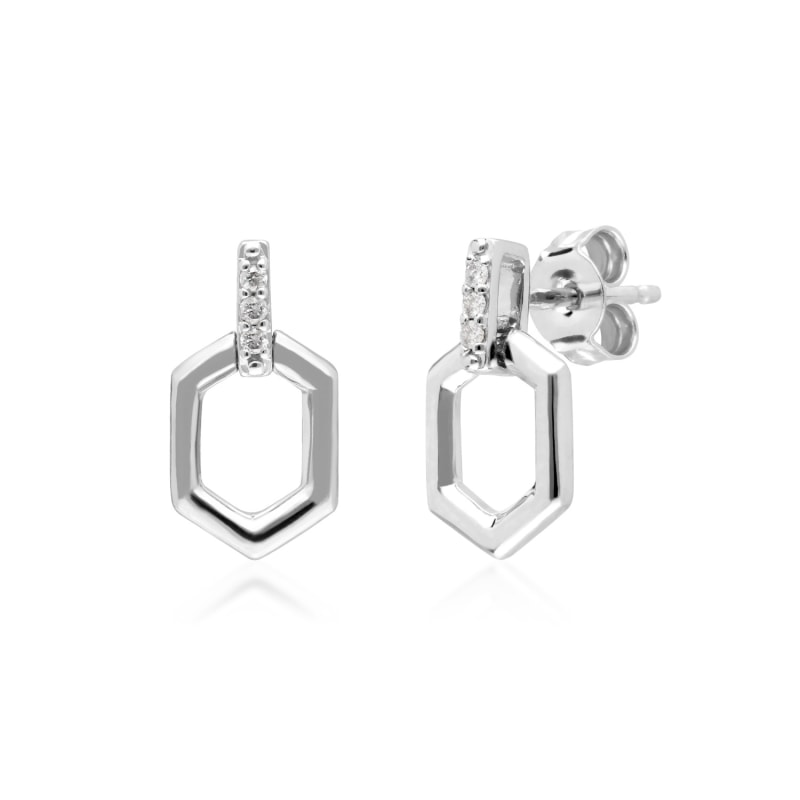 Thumbnail of Diamond Pavé Hex Bar Drop Earrings In 9Ct White Gold image