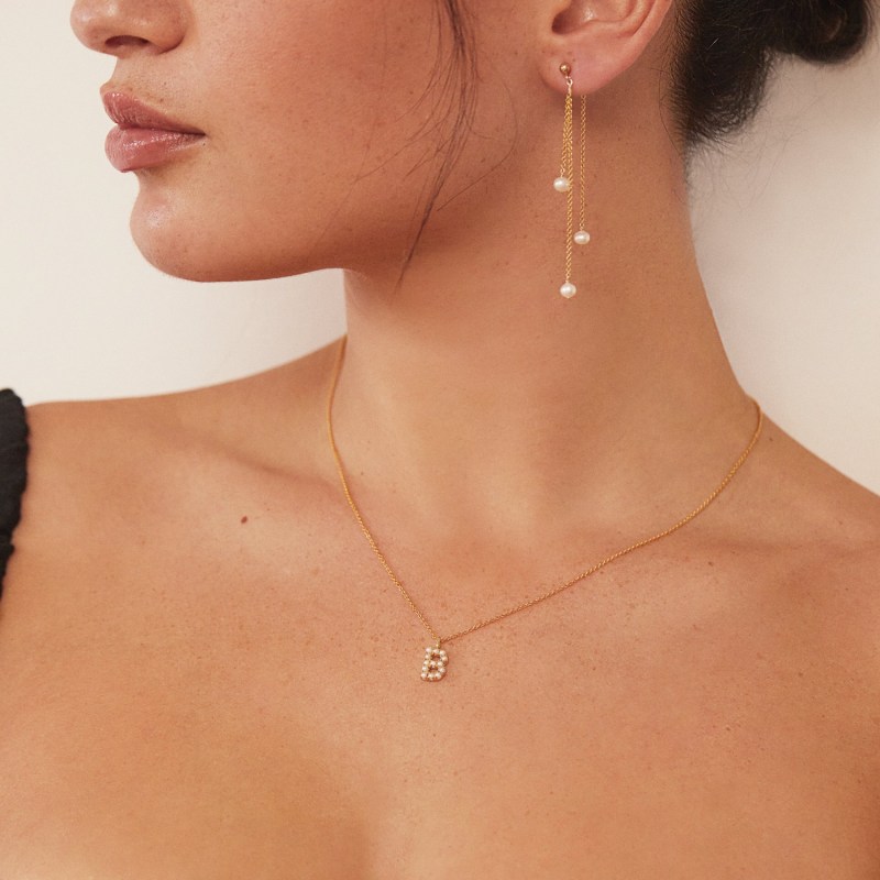 Gold Pearl Initial Necklace Lily Roo Wolf Badger