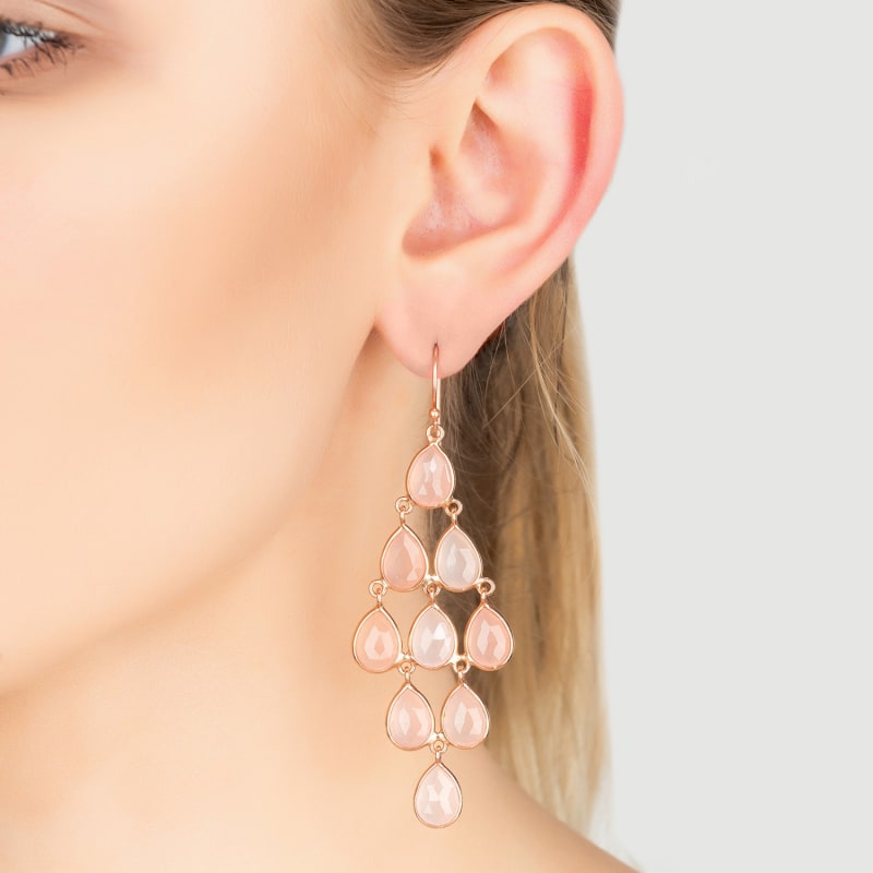 Thumbnail of Erviola Gemstone Cascade Earrings Rose Gold Rose Quartz image