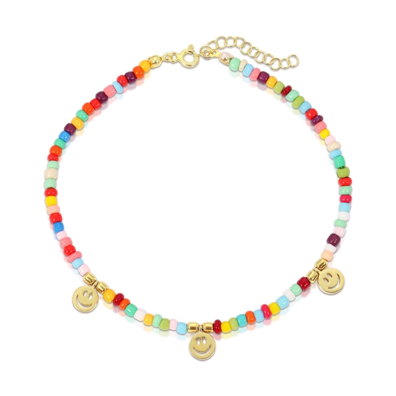 Rainbow Beads Smiley Face Necklace