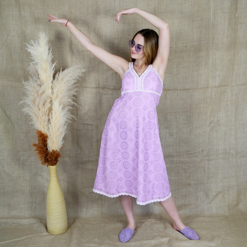 Thumbnail of Lace Trimmed Midi Lilac Purple Dress image