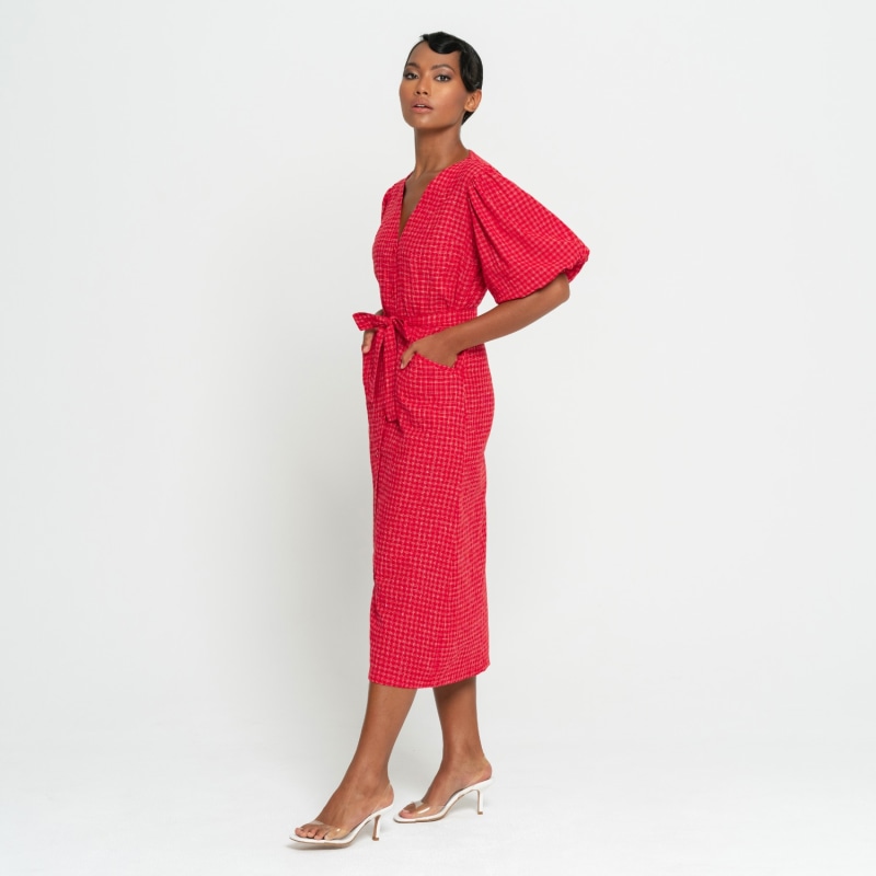 Thumbnail of Meghan Gingham Hemp Midi Dress, In Scarlet Red image