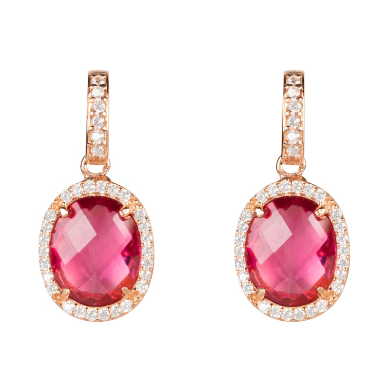 Thumbnail of Beatrice Oval Gemstone Drop Earrings Rose Gold Pink Tourmaline image