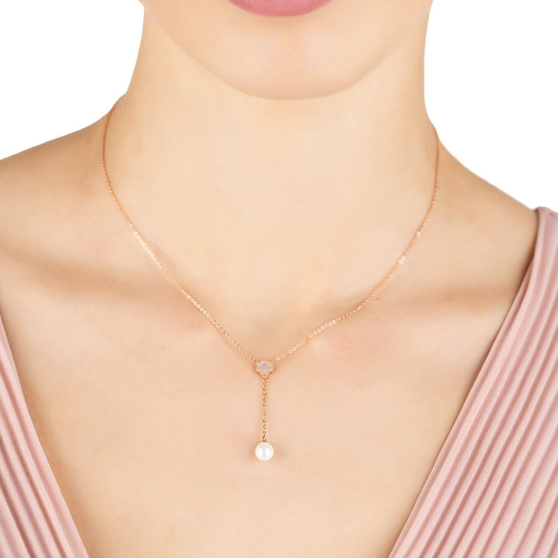 Thumbnail of Lucky Clover Pearl Choker Necklace Rosegold image