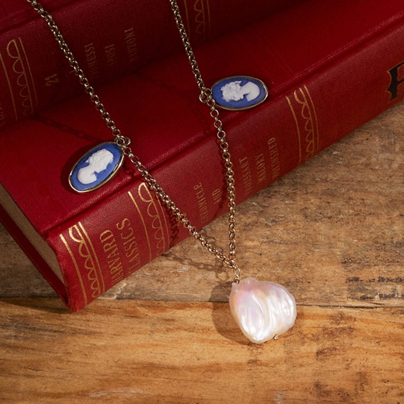 Thumbnail of Medea Gold-Plated Blue Cameo And Pearl Necklace image