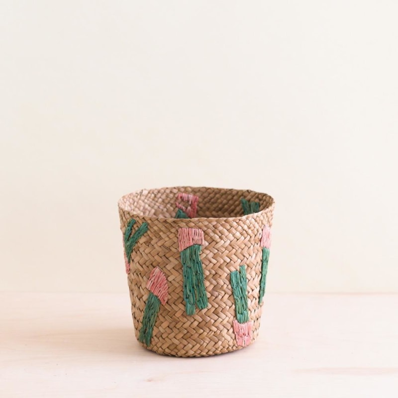 Thumbnail of Cactus Embroidery Soft Natural Basket - Handmade Bins image