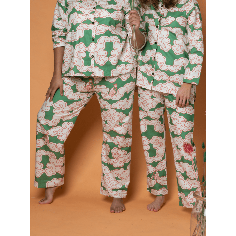 Organic Cotton & Linen Green Clouds Trousers Wild Clouds Wolf & Badger