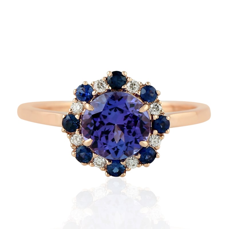 Thumbnail of 18K Rose Gold In Diamond With Tanzanite & Sapphire Solitaire Cocktail Ring Jewelry image