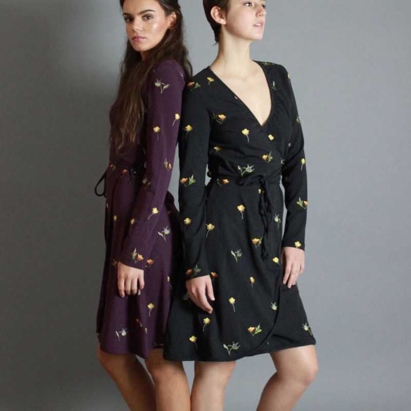 Thumbnail of Floral Embroidered Wrap Dress In Black image