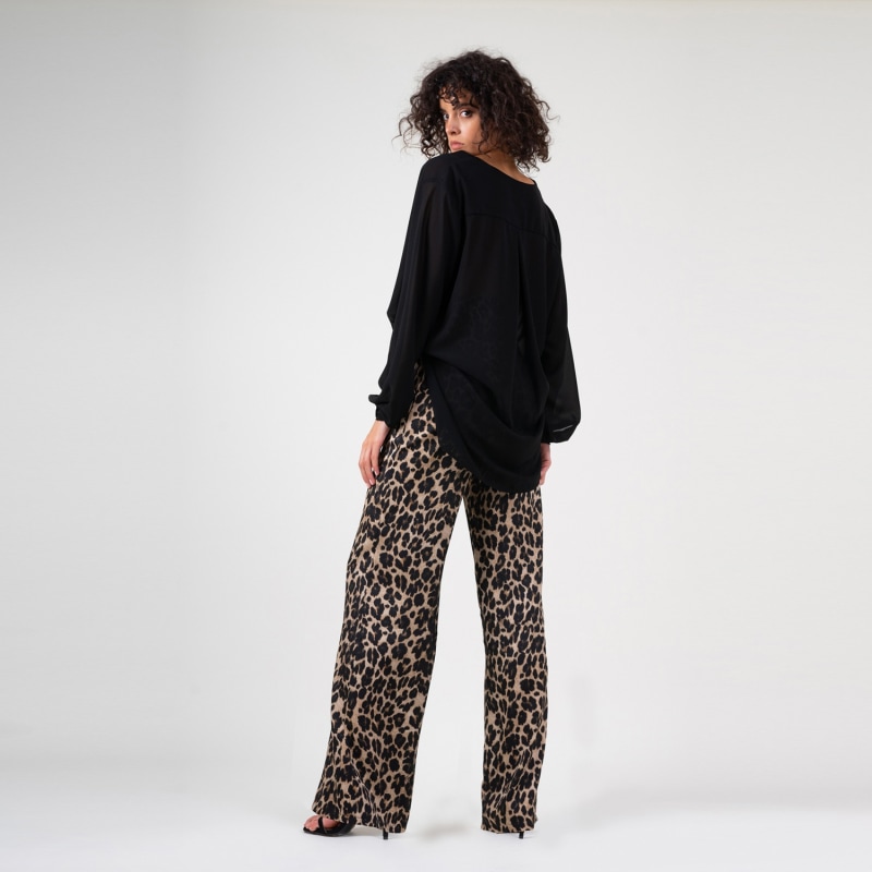 Brown Leopard Print Full Length Wide Leg Trousers