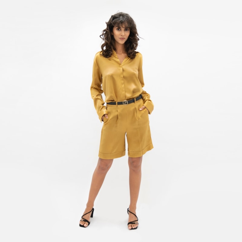 Thumbnail of Manila Silk Tailored Shorts In Yellow Mimosa image