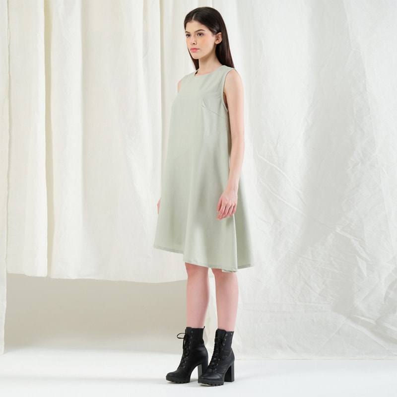 Thumbnail of Carson Asymmetric Sleeveless Dress In Green Laurel image