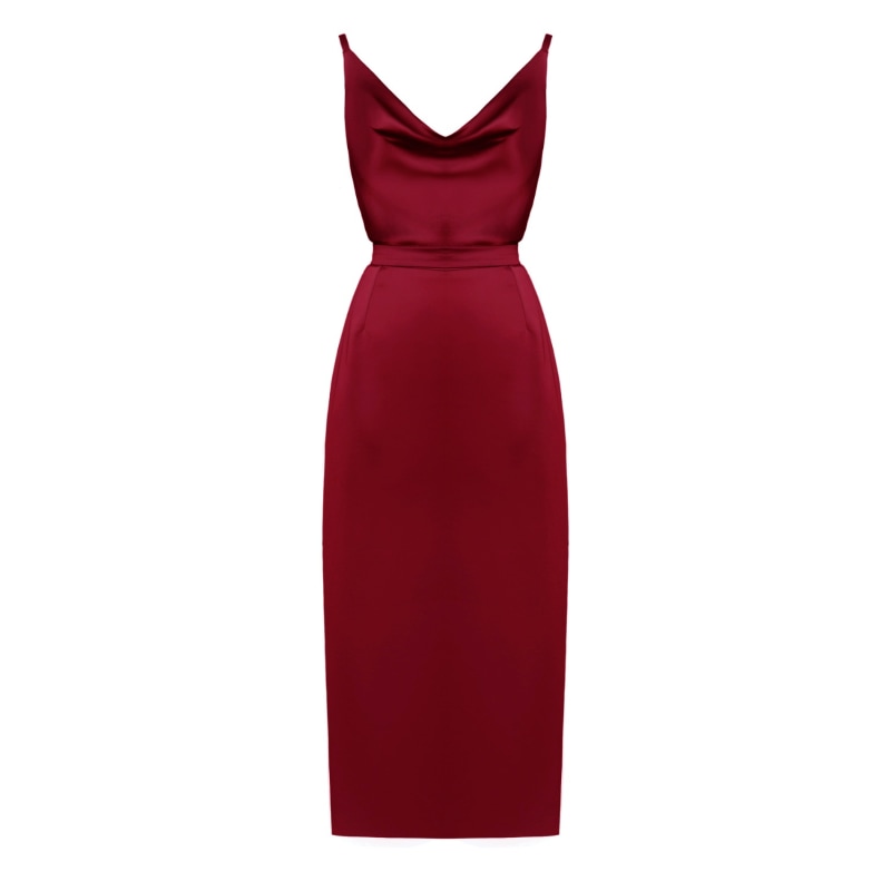 Thumbnail of Kamea Red Satin Cocktail Midi Dress With Cowl Neck image