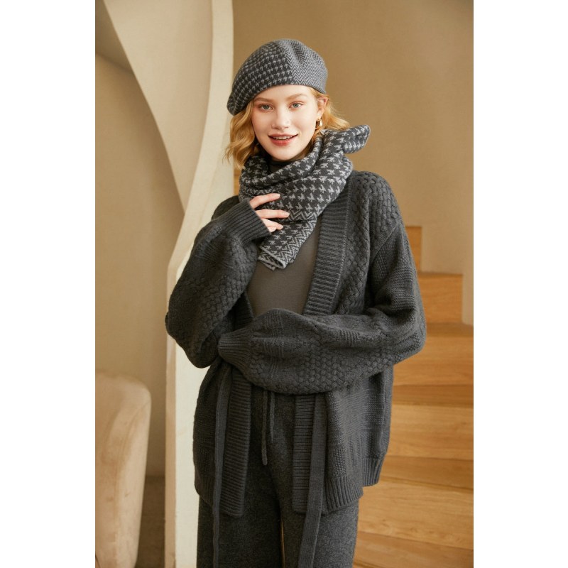 Thumbnail of Mixed Pattern Cashmere Beret - Grey image