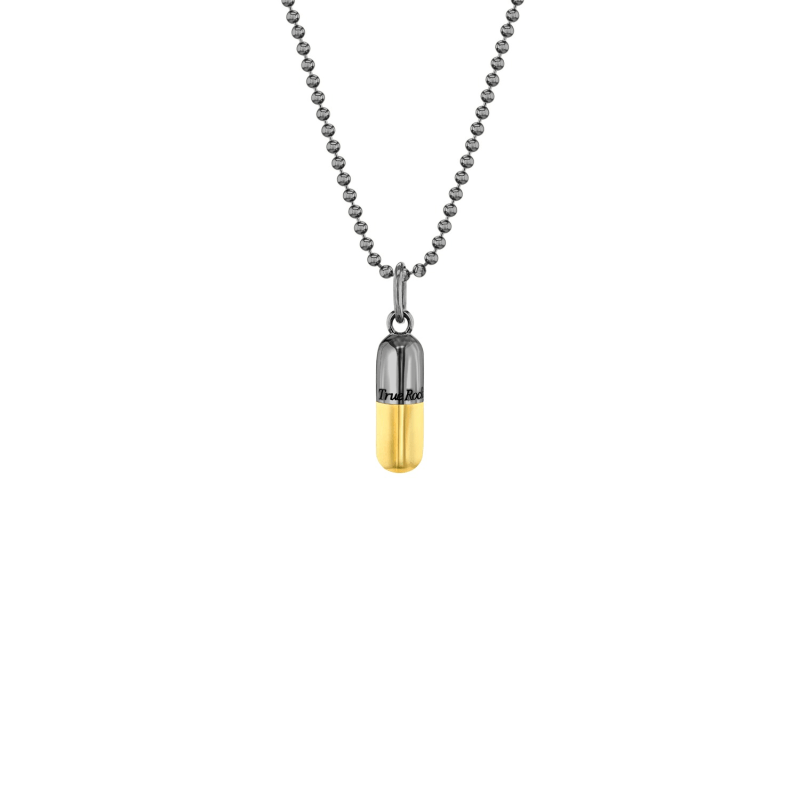 Thumbnail of 2 Tone Gun Metal & 18Kt Gold-Plated Small Pill Pendant image