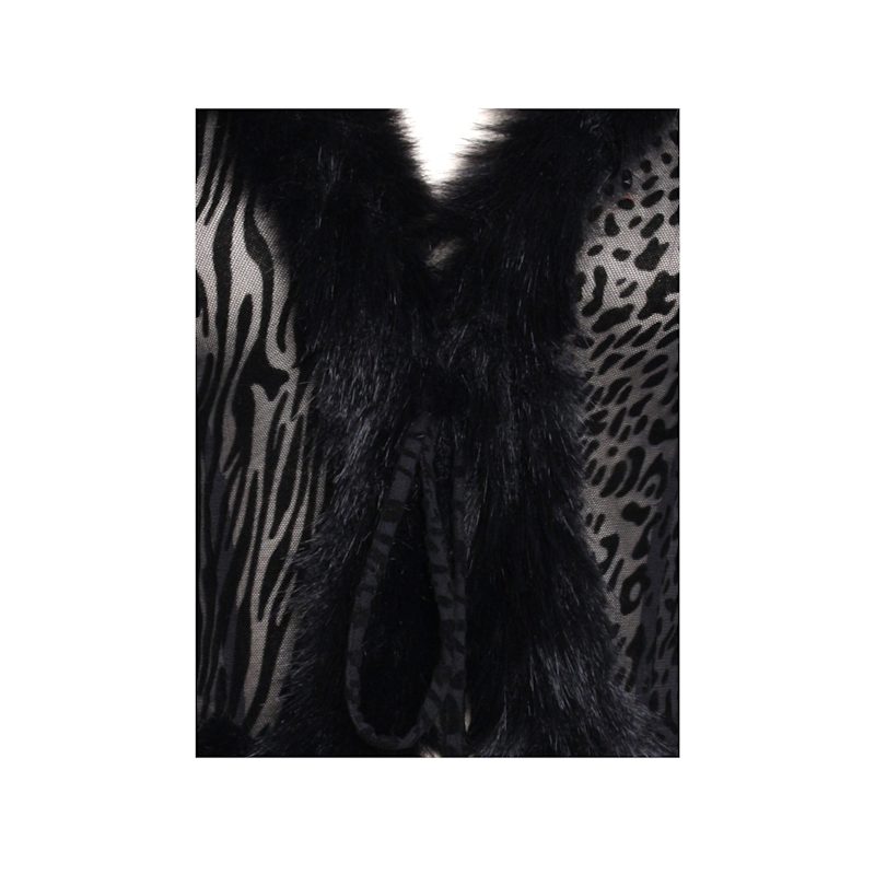 超歓迎された Hali Miss | Top Trim Fur Velvet Burnout Print Animal Black ジャケット・アウター
