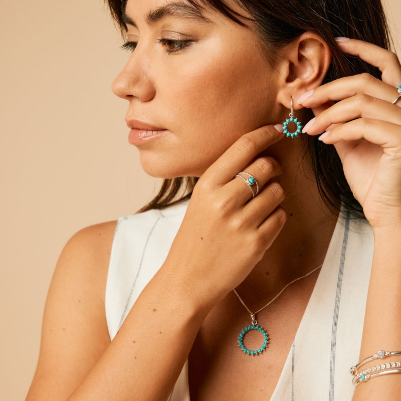 Thumbnail of Halo Radiance Silver Drop Earrings - Turquoise image