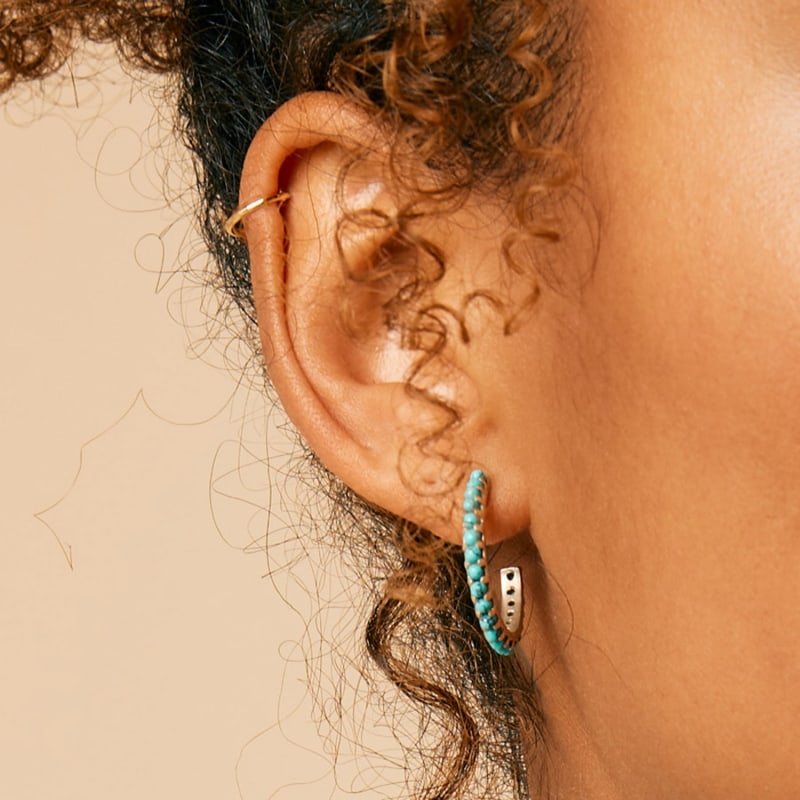 Thumbnail of Halo Radiance Silver Hoop Earrings - Turquoise image
