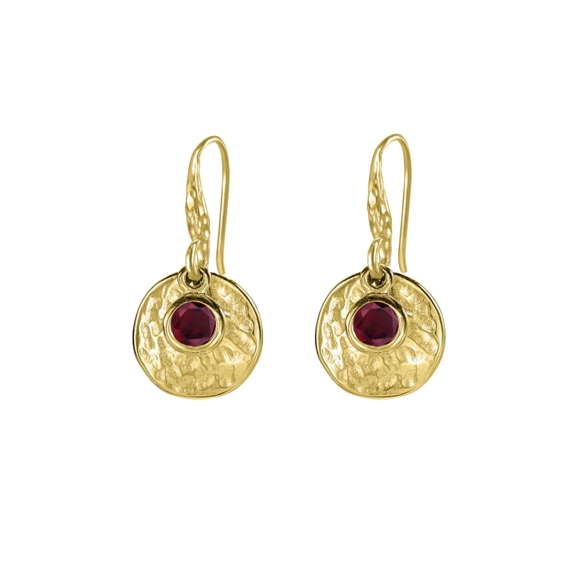 Red Round Garnet Earrings Hammered Sterling Silver Red Round Garnet Earrings Hammered Sterling Silver