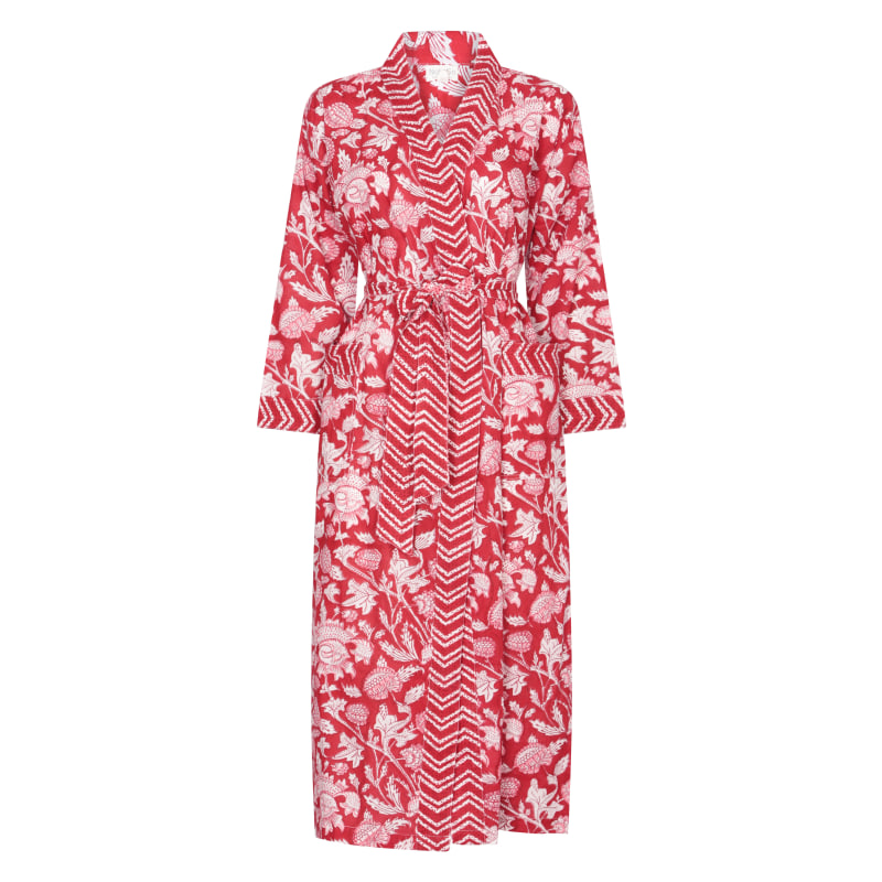 Thumbnail of Hand Block Printed Kimono Robe - Vintage Red image