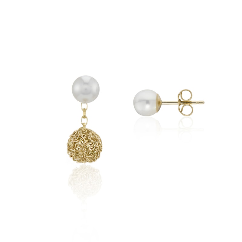 Thumbnail of Hand Crocheted Yellow Gold Detachable Earrings With Freshwater Cultured Pearl image