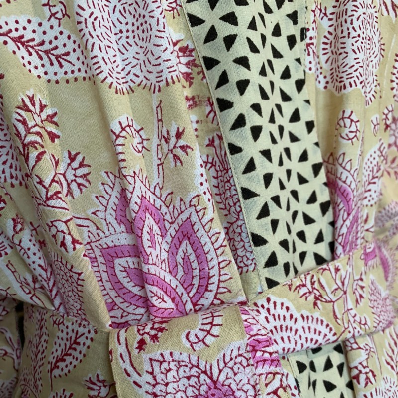 Thumbnail of Handblock Cotton Kimono With Tassels - French Pink Rose With Trimming image