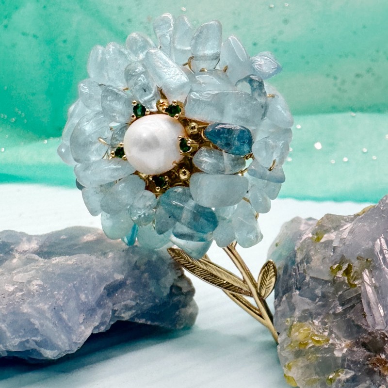 Thumbnail of Handcrafted Flower Shape Natural Aquamarine Brooch image