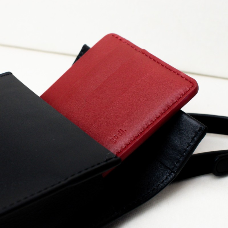 Thumbnail of Handmade Adjustable Leather Phone Bag With Pocket - Black image
