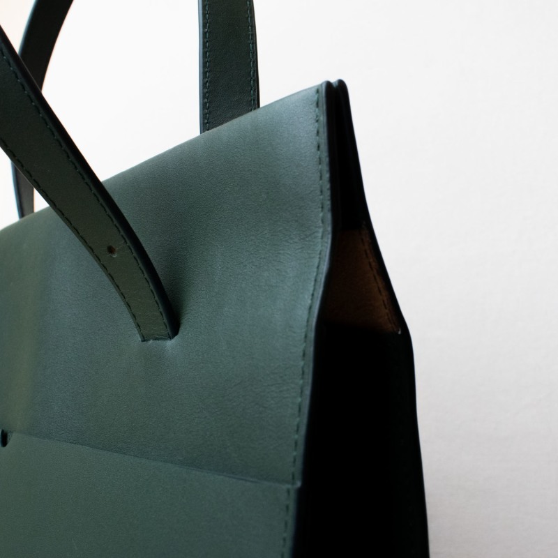 Thumbnail of Handmade Adjustable Leather Tote Bag - Dark Green image