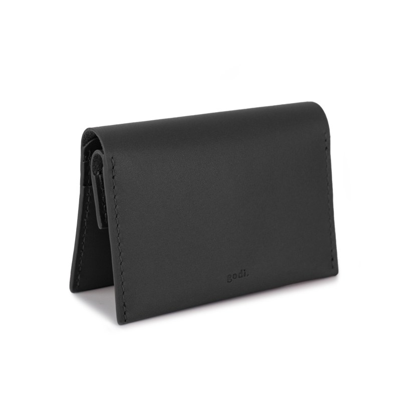 Compact Leather Coin And Card Holder - Black, godi.